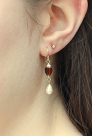 Zoetwaterparel, carneool, 14k gold filled oorbellen