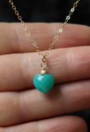Chrysopraas hart 14k gold filled gouden ketting