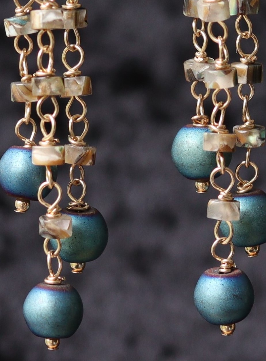 Abelone en hematiet 14k gold filled gouden oorbellen