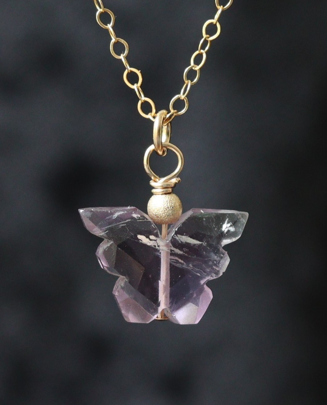 Roze amethist vlinder 14k gold filled gouden ketting