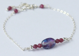 Robijn en kyaniet armband, 14k gold filled of zilveren armband