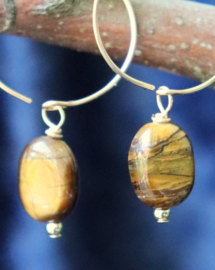Tijgeroog 14k gold filled gouden of 925 zilveren creool oorbellen