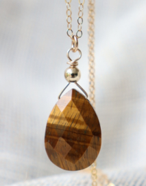 Tijgeroog 14k gold filled gouden ketting