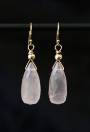 14k/925 liefde rozenkwarts 925 zilveren oorbellen of 14k gold filled goud
