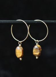 Tijgeroog 14k gold filled gouden of 925 zilveren creool oorbellen