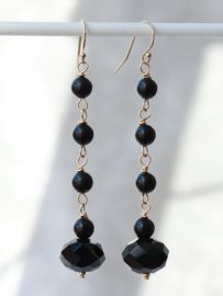 Onyx 14k gold filled gouden of 925 zilveren lange oorbellen