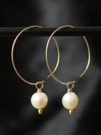 Zoetwaterparel 14k gold filled gouden of 925 zilveren creool oorbellen