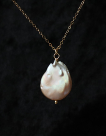 Grote zoetwaterparel 14k gold filled gouden hanger ketting