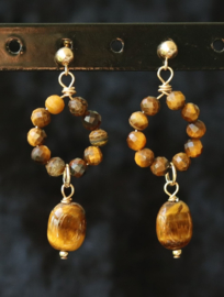Tijgeroog 14k gold filled gouden of 925 zilveren oorbellen