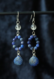 Lapis lazuli  met schelp zilveren of gouden oorbellen