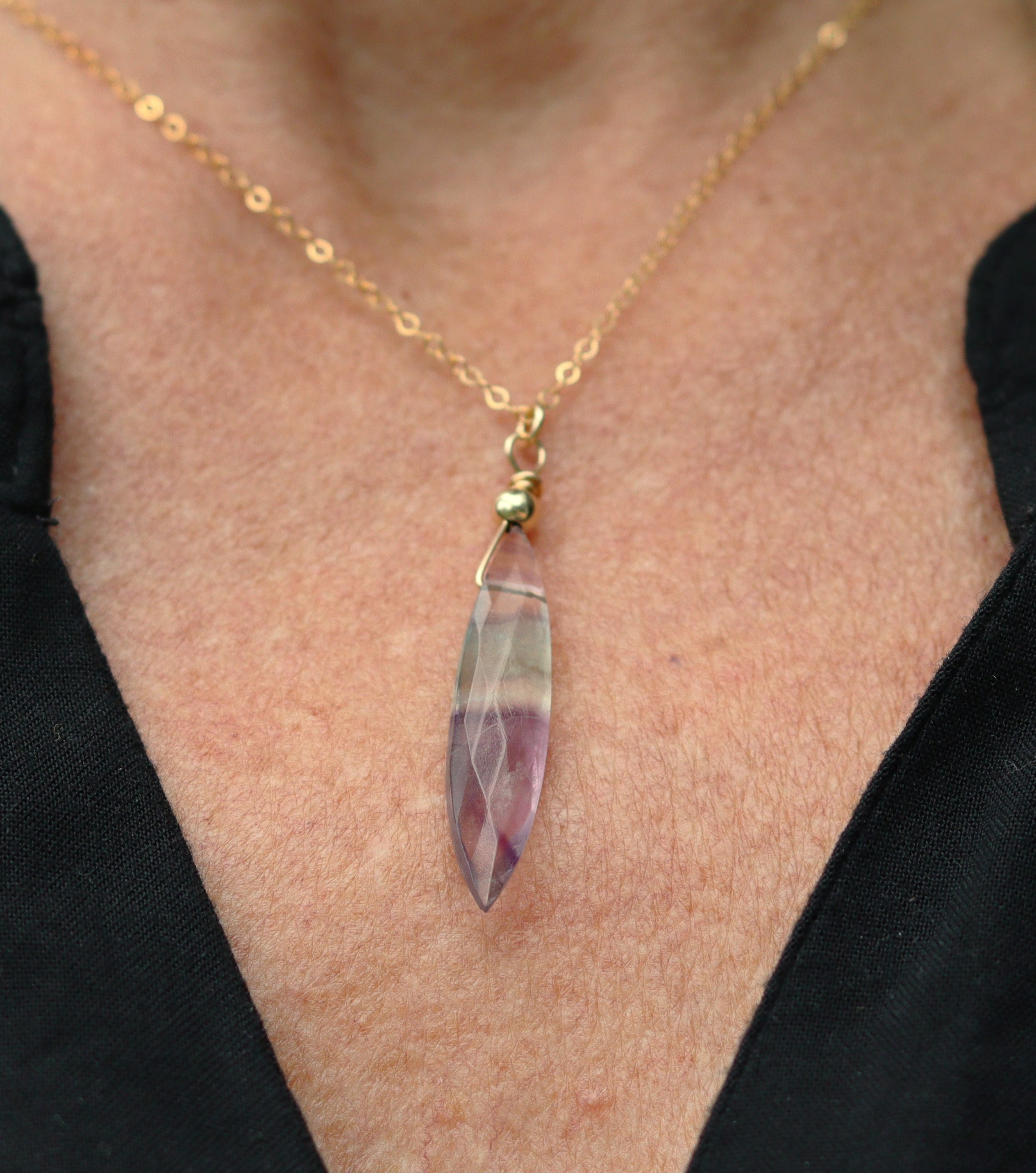 Fluoriet marquise 14k gold filled gouden of 925 zilveren ketting
