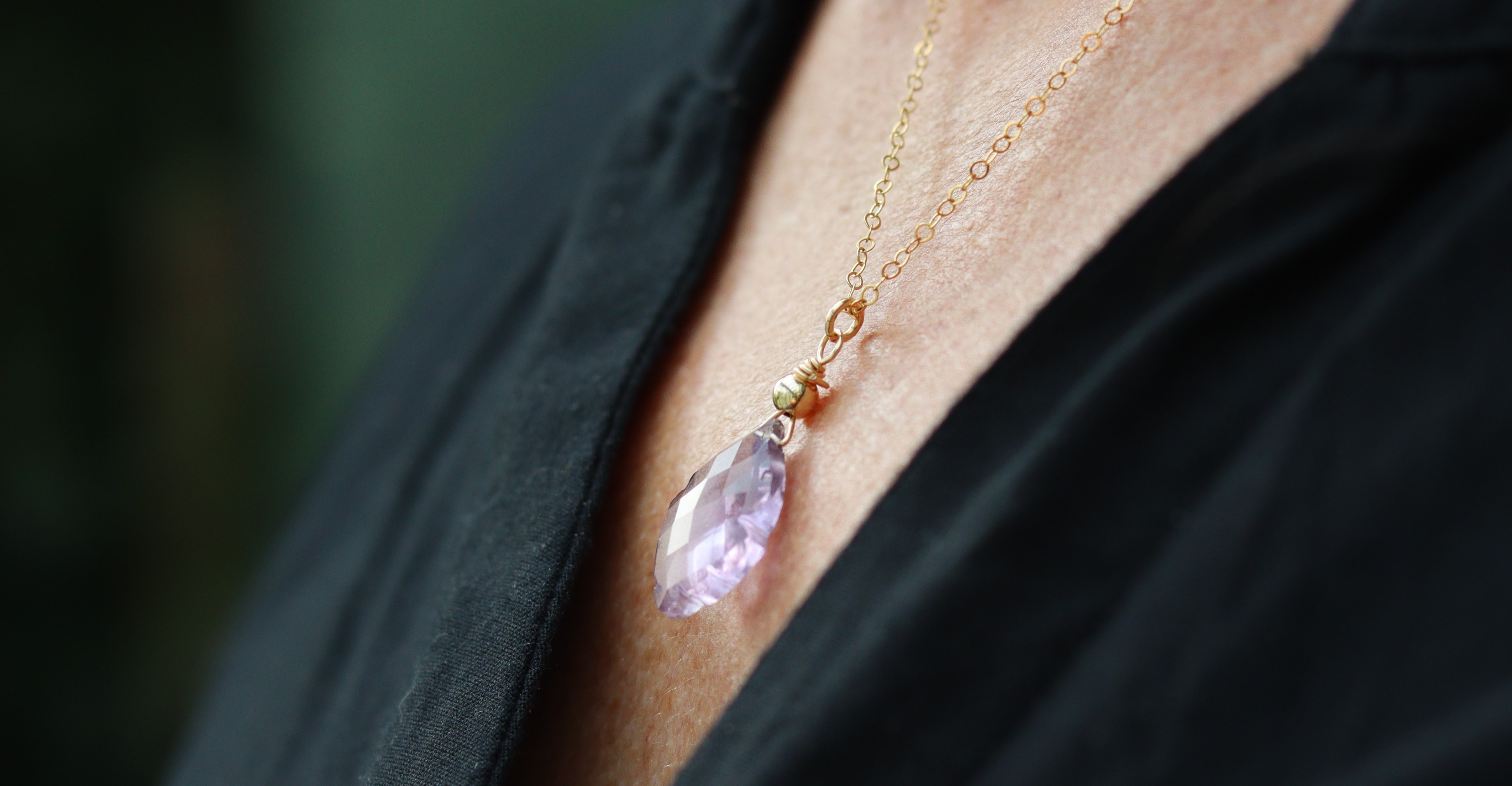 Sierlijke roze amethist 14k gold filled gouden ketting of 925 zilver