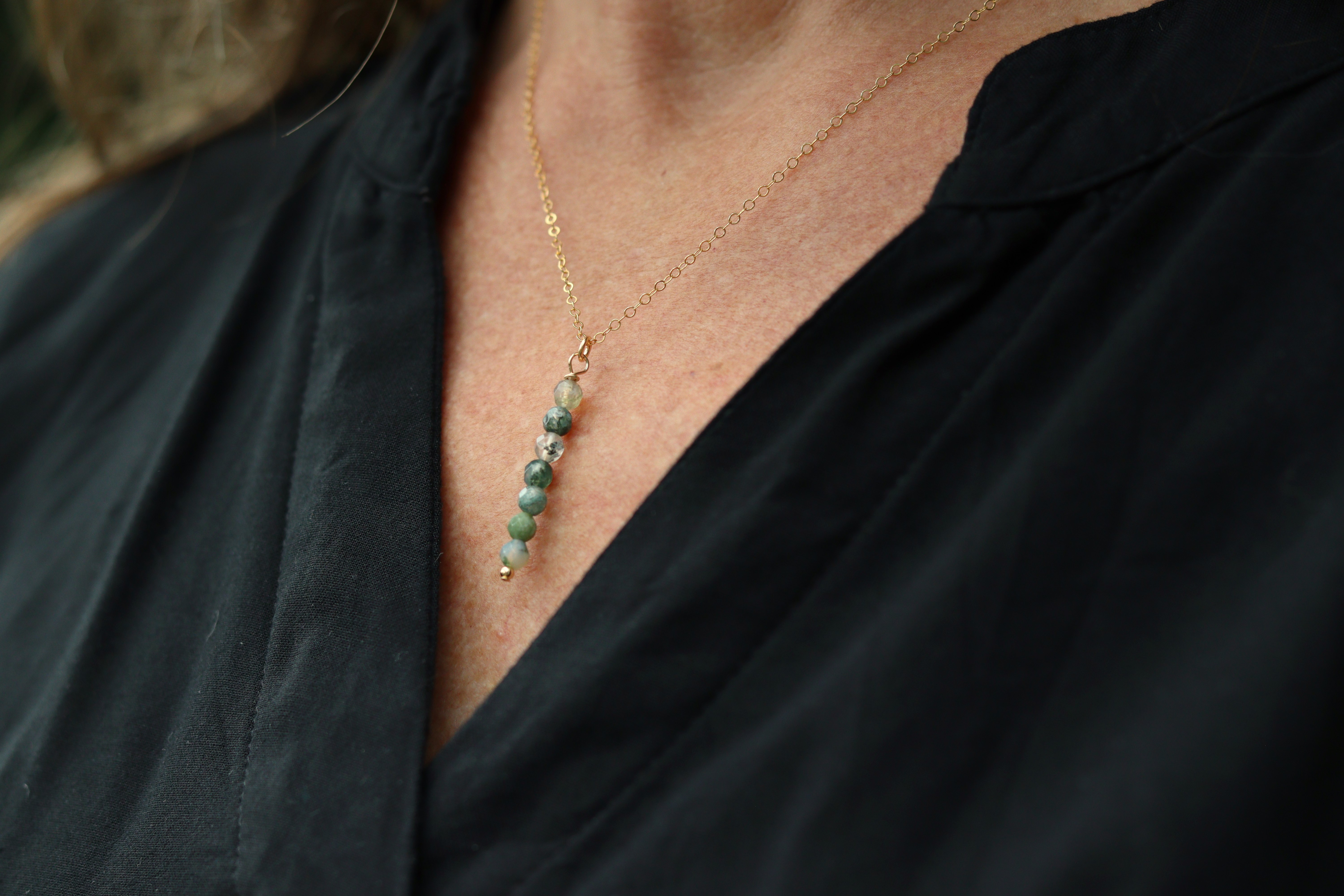 Echte mosagaat tube 14k gold filled gouden of 925 zilveren ketting