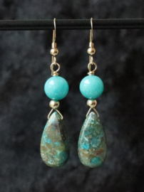 Chrysocolla 14 k gold filled goud of 925 zilveren oorbellen