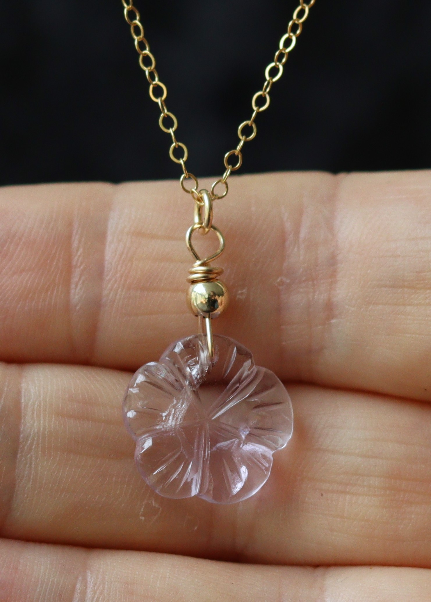 Sierlijke roze bloem amethist  14k gold filled gouden ketting of 925 zilver