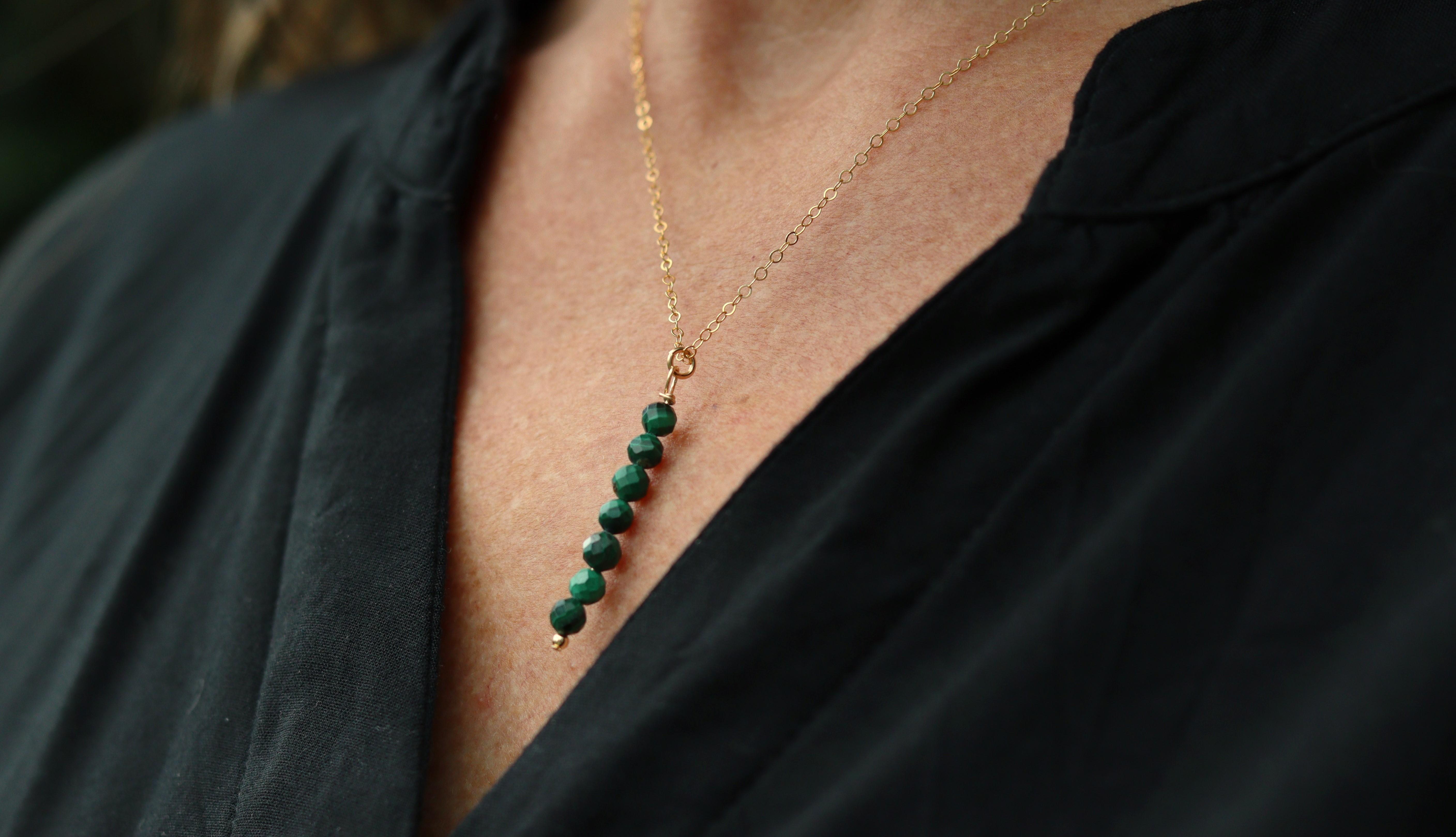 Malachiet tube 14k gold filled gouden of 925 zilveren ketting