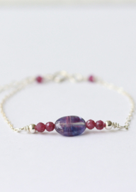 Robijn en kyaniet armband, 14k gold filled of zilveren armband