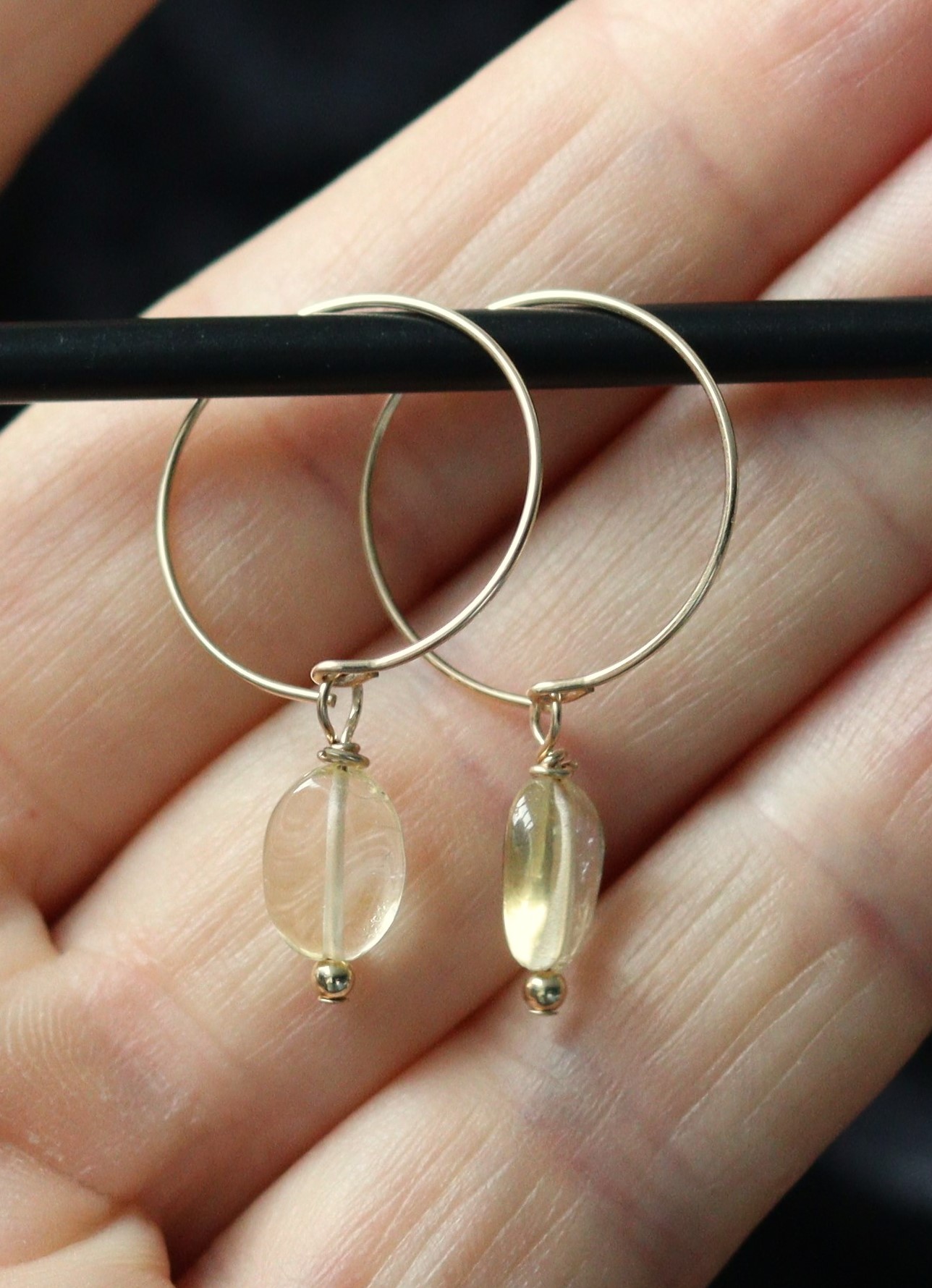 Citrien gouden 14k gold filled of 925 zilveren creool oorbellen,