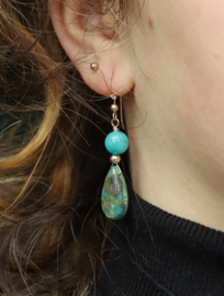 Chrysocolla 14 k gold filled goud of 925 zilveren oorbellen