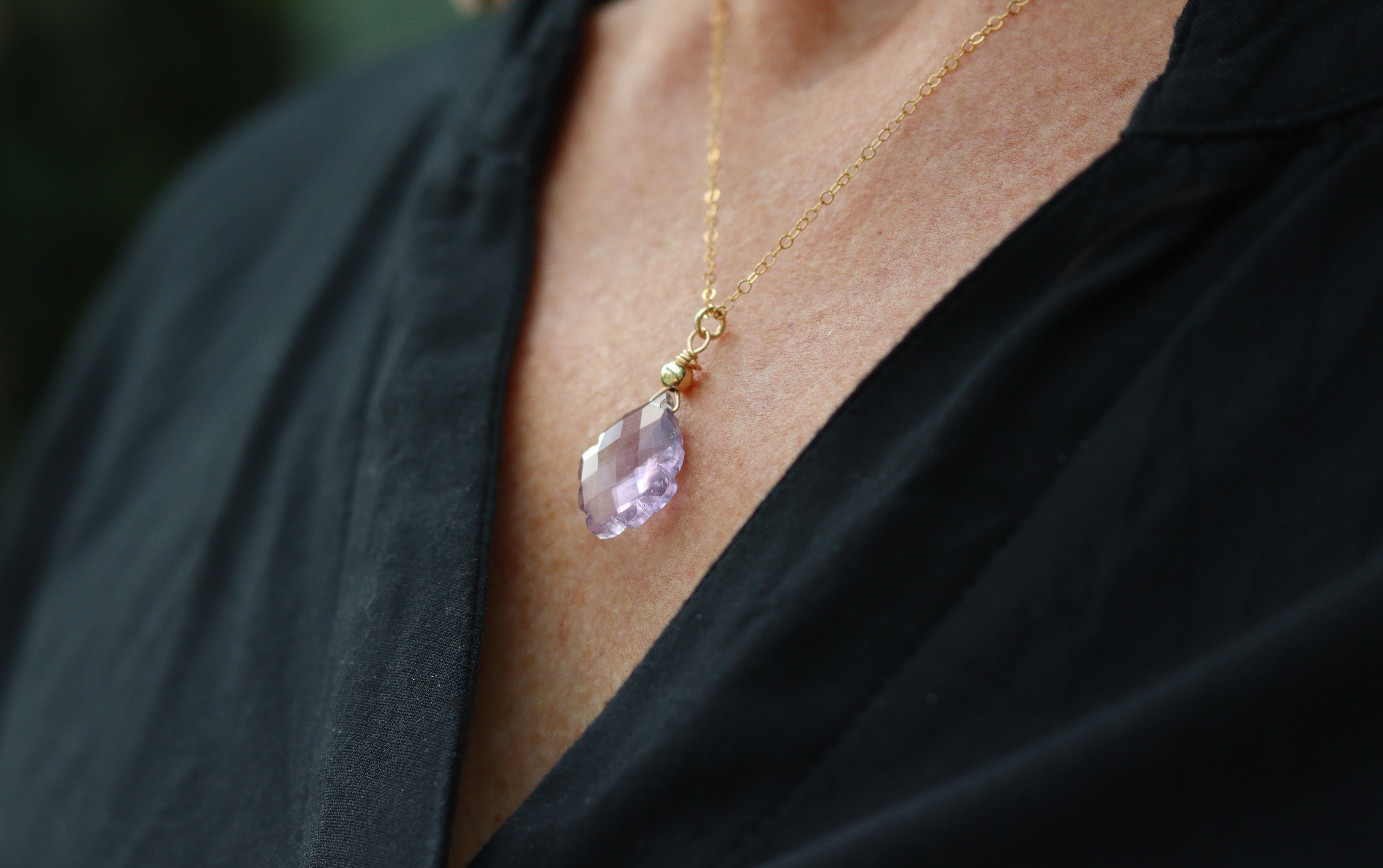 Sierlijke roze amethist 14k gold filled gouden ketting of 925 zilver