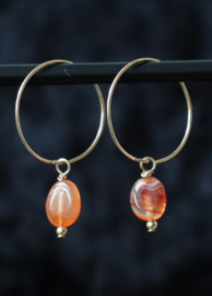 Carneool gouden 14k gold filled of 925 zilveren  creool oorbellen,