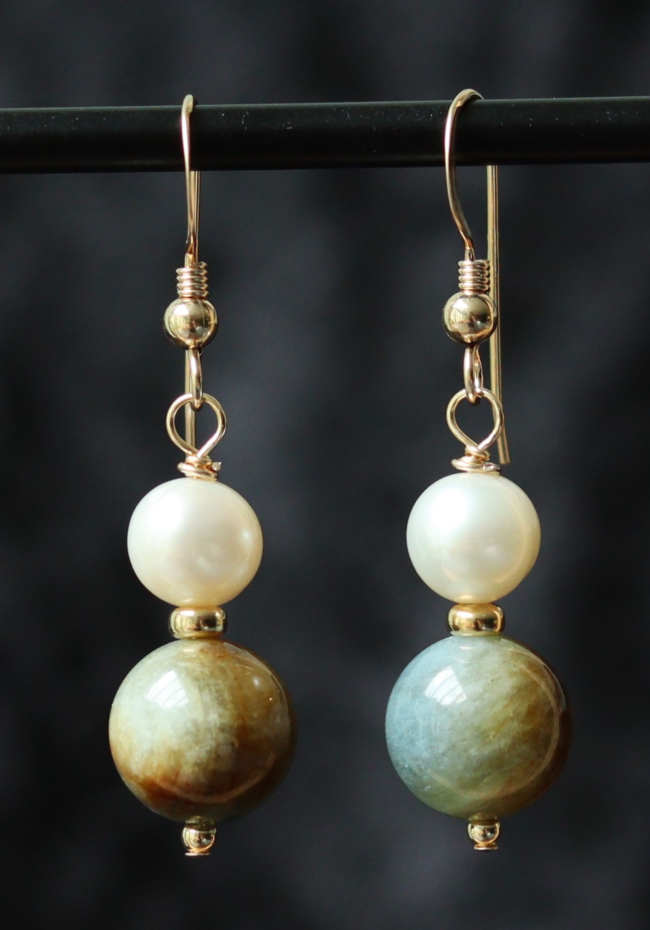 Aquamarijn met zoetwaterparel 14k gold filled gouden oorbellen