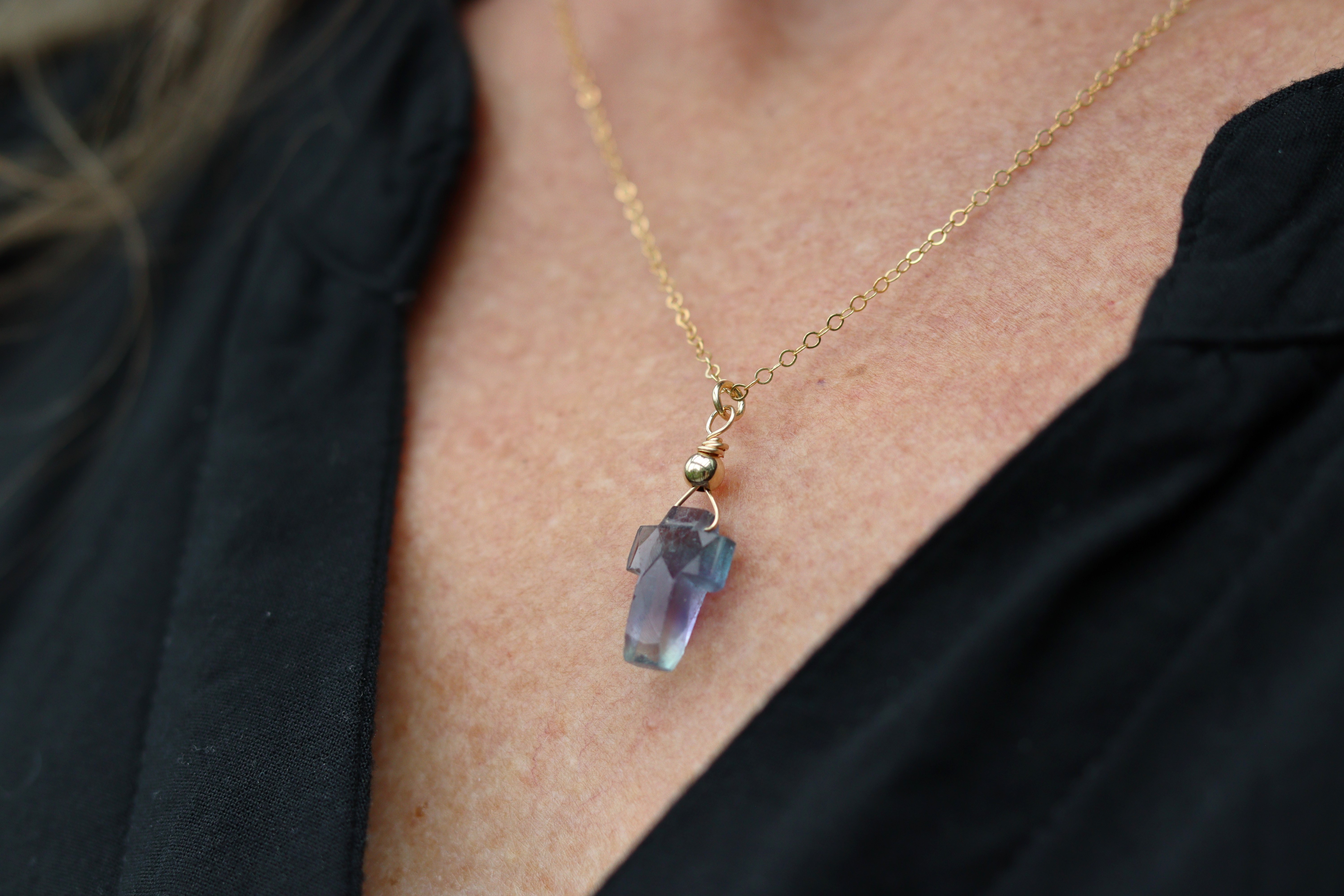 Fluoriet kruisje 14k gold filled gouden of 925 zilveren ketting,
