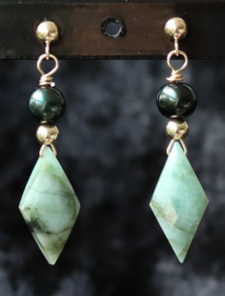 Smaragd in diamantvorm 14k gold filled gouden of 925 zilveren oorbellen
