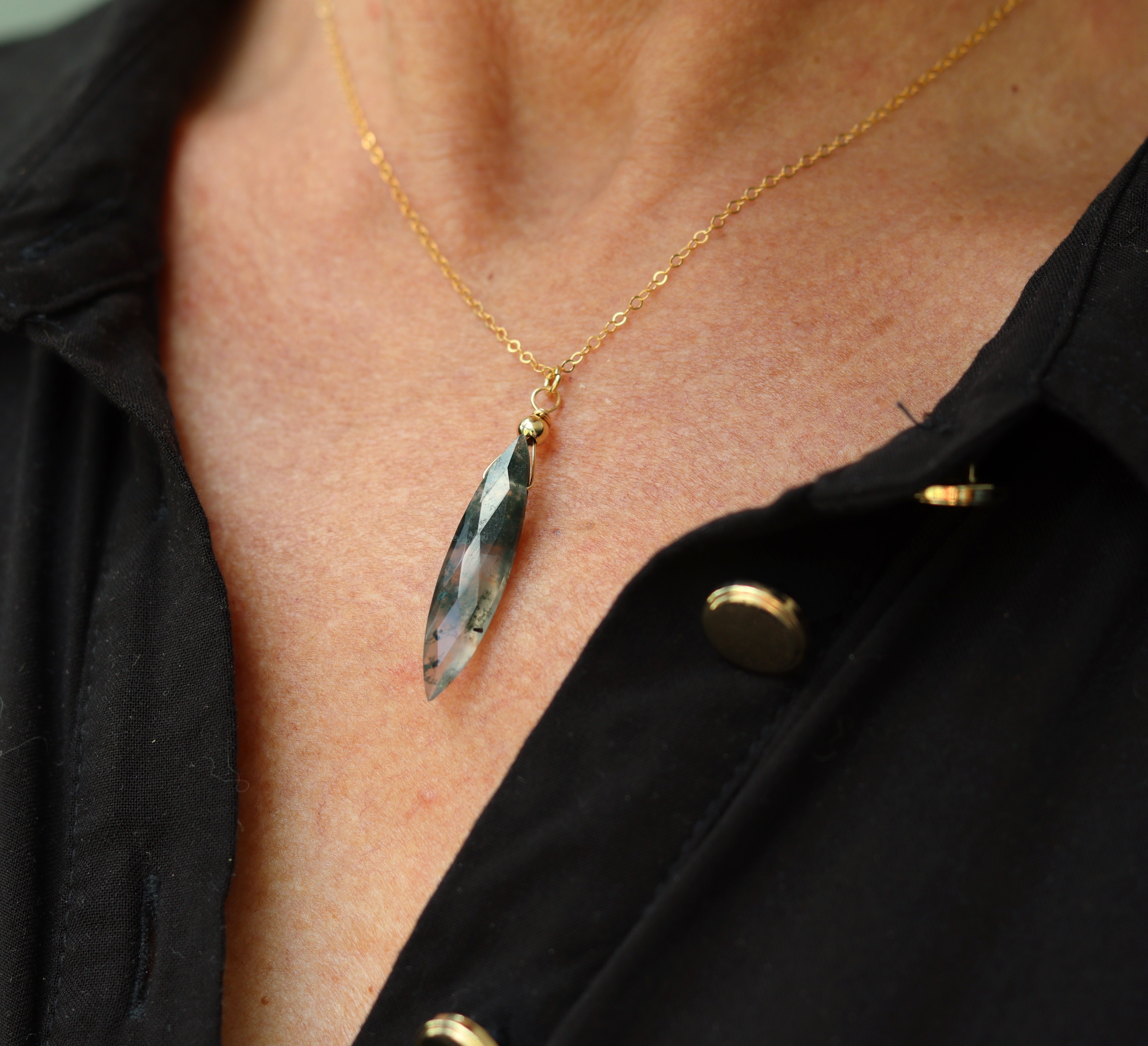 Mosagaat 14k gold filled gouden of 925 zilveren ketting,