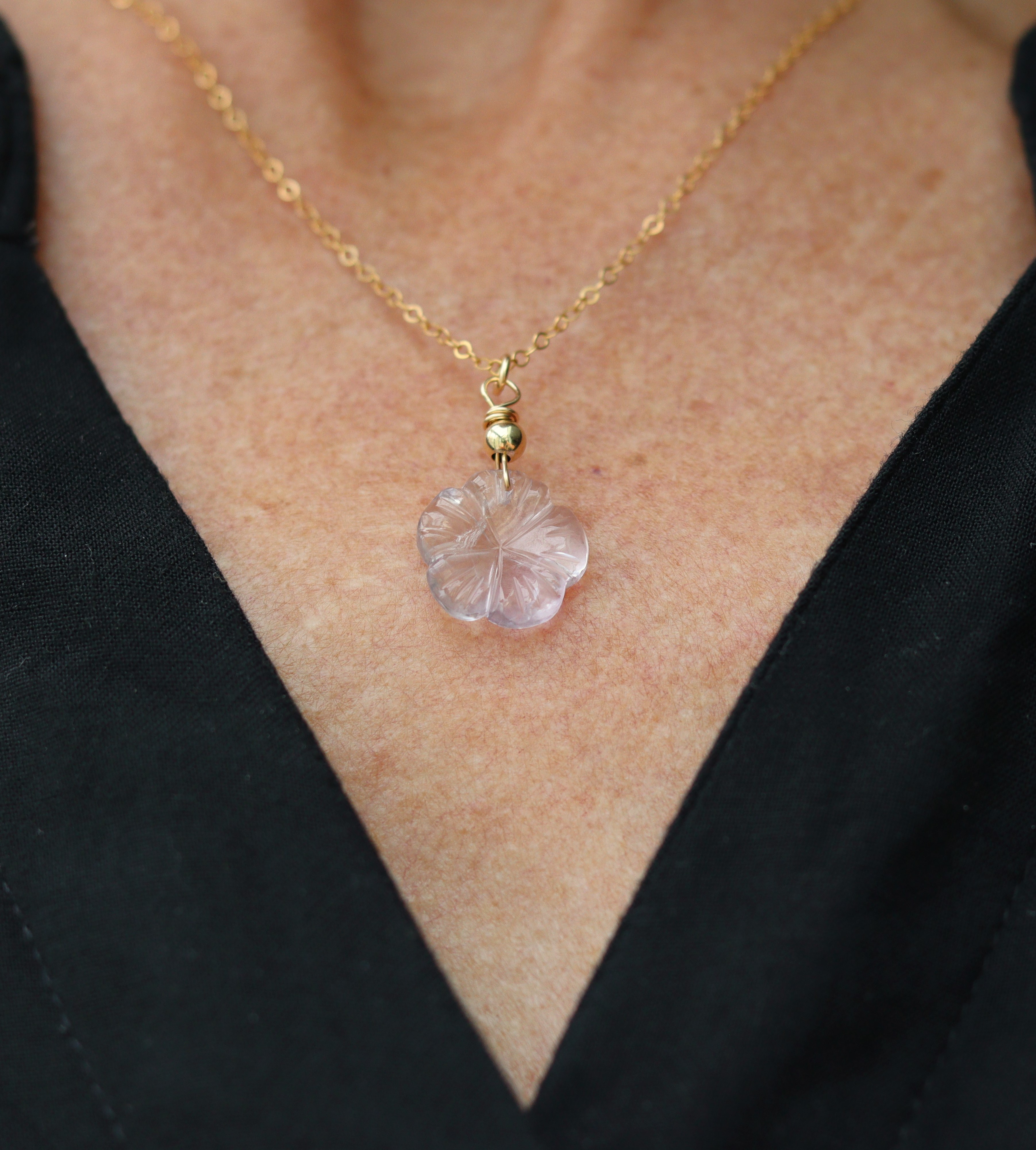Sierlijke roze bloem amethist  14k gold filled gouden ketting of 925 zilver