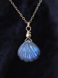 Schelp labradoriet aan 14k gold filled gouden of 925 zilveren ketting
