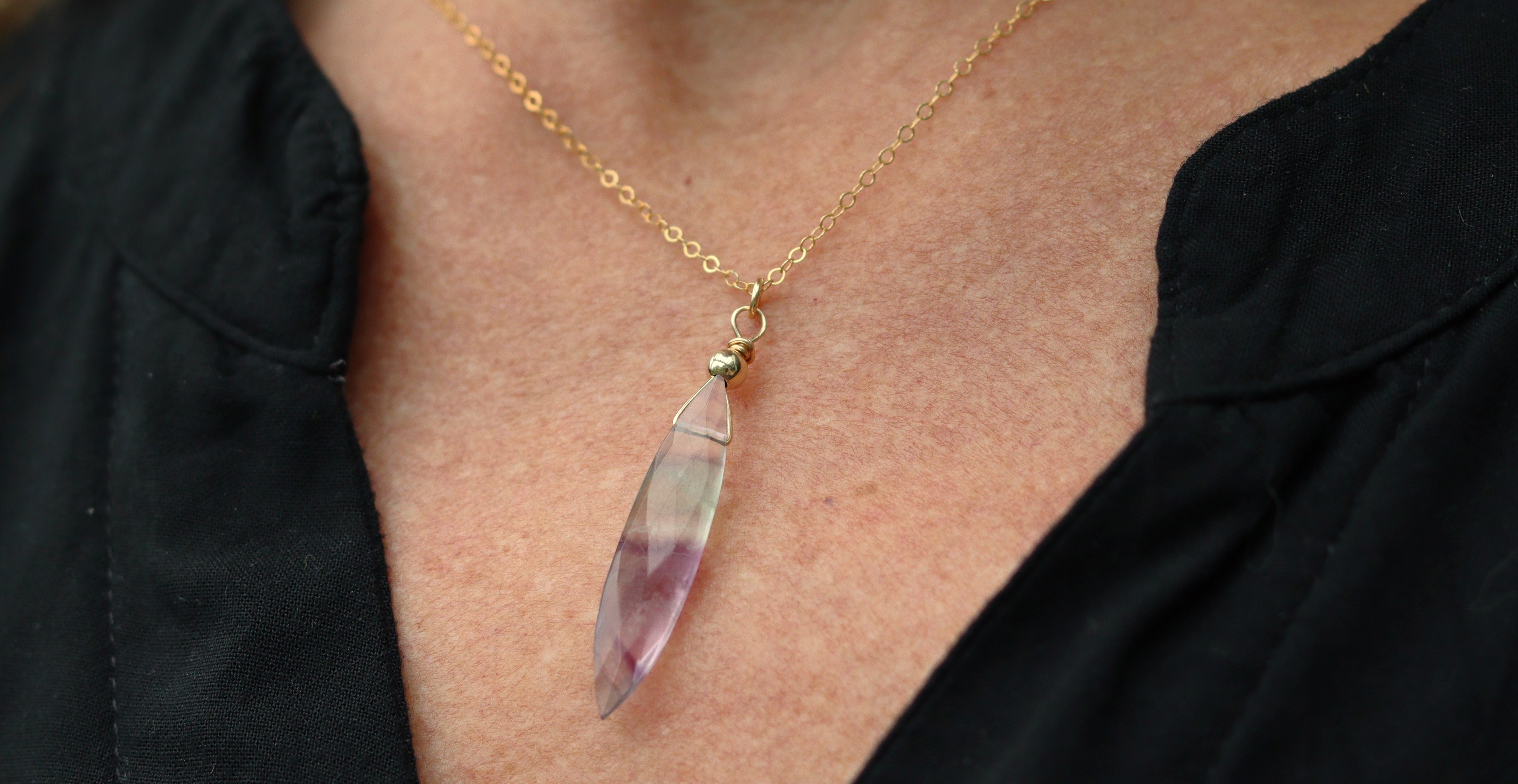 Fluoriet marquise 14k gold filled gouden of 925 zilveren ketting