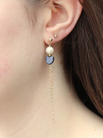 Zoetwaterparel met goudsteen hart, 14k gold filled oorbellen