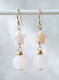 roze opaal en rozenkwarts, gold filled oorbellen