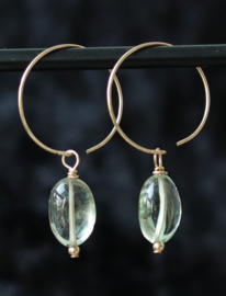 Prasioliet of groene amethist 14k gold filled gouden of 925 zilveren creool oorbellen,