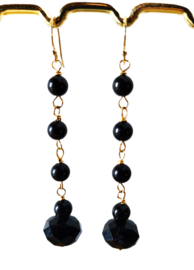 Onyx 14k gold filled gouden of 925 zilveren lange oorbellen