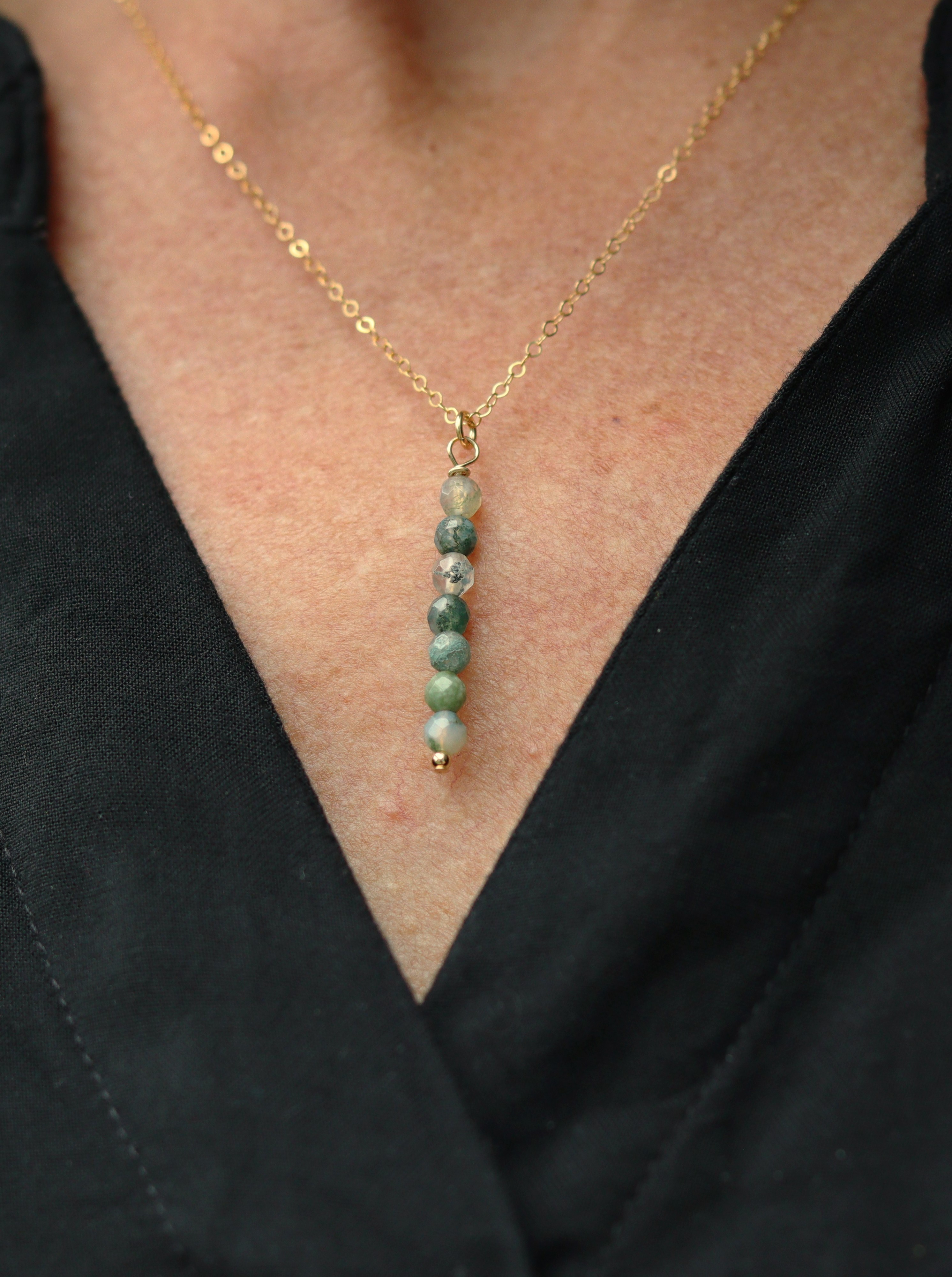 Echte mosagaat tube 14k gold filled gouden of 925 zilveren ketting