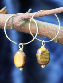 Tijgeroog 14k gold filled gouden of 925 zilveren creool oorbellen