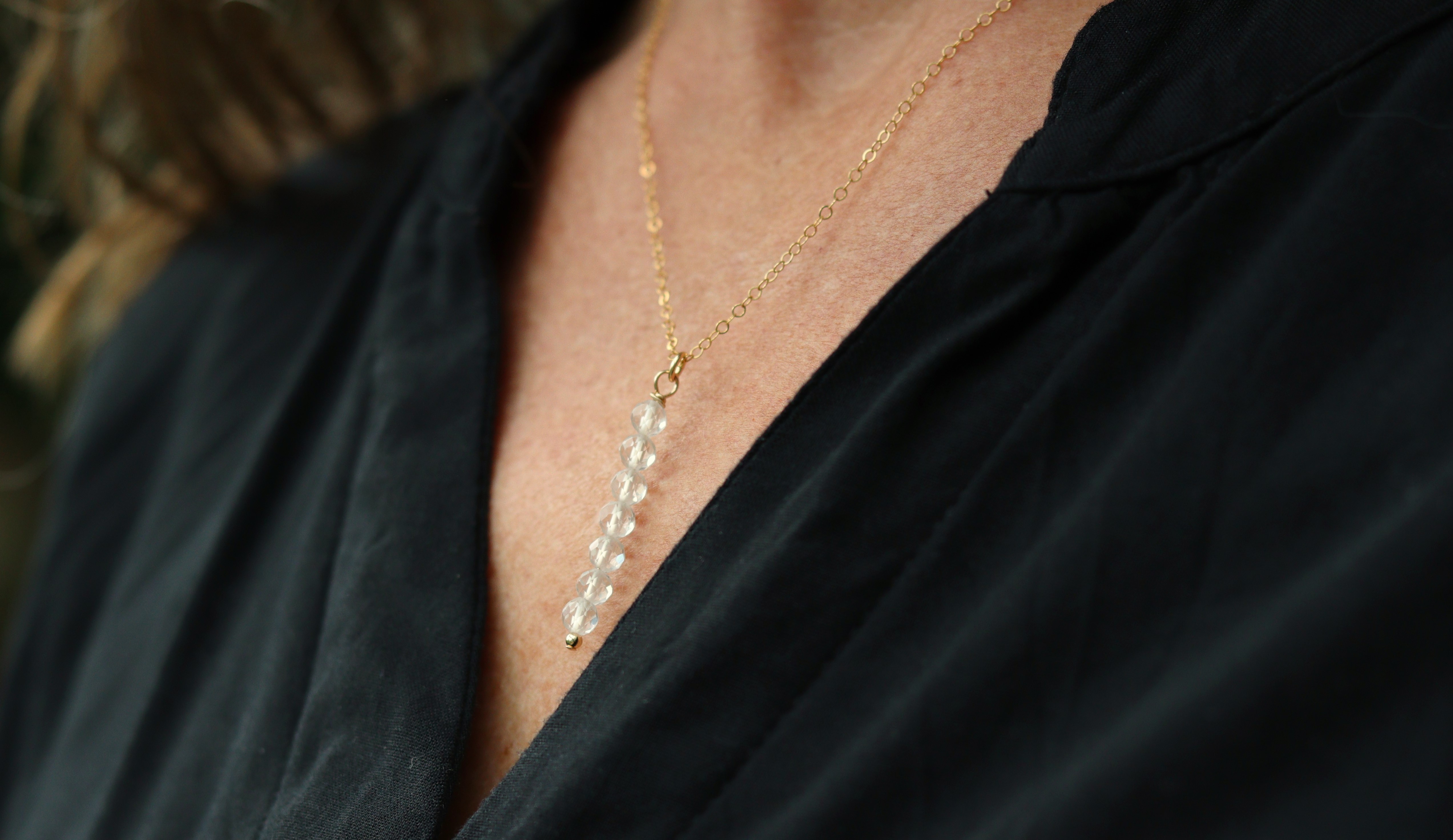 Bergkristal tube 14k gold filled gouden of 925 zilveren ketting