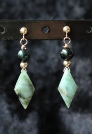 Smaragd in diamantvorm 14k gold filled gouden of 925 zilveren oorbellen