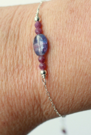 Robijn en kyaniet armband, 14k gold filled of zilveren armband