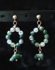 Mosagaat 14k gold filled gouden of 925 zilveren oorbellen