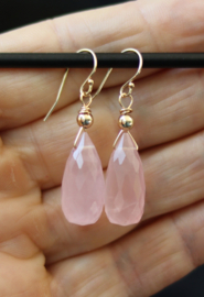 14k/925 liefde rozenkwarts 925 zilveren oorbellen of 14k gold filled goud