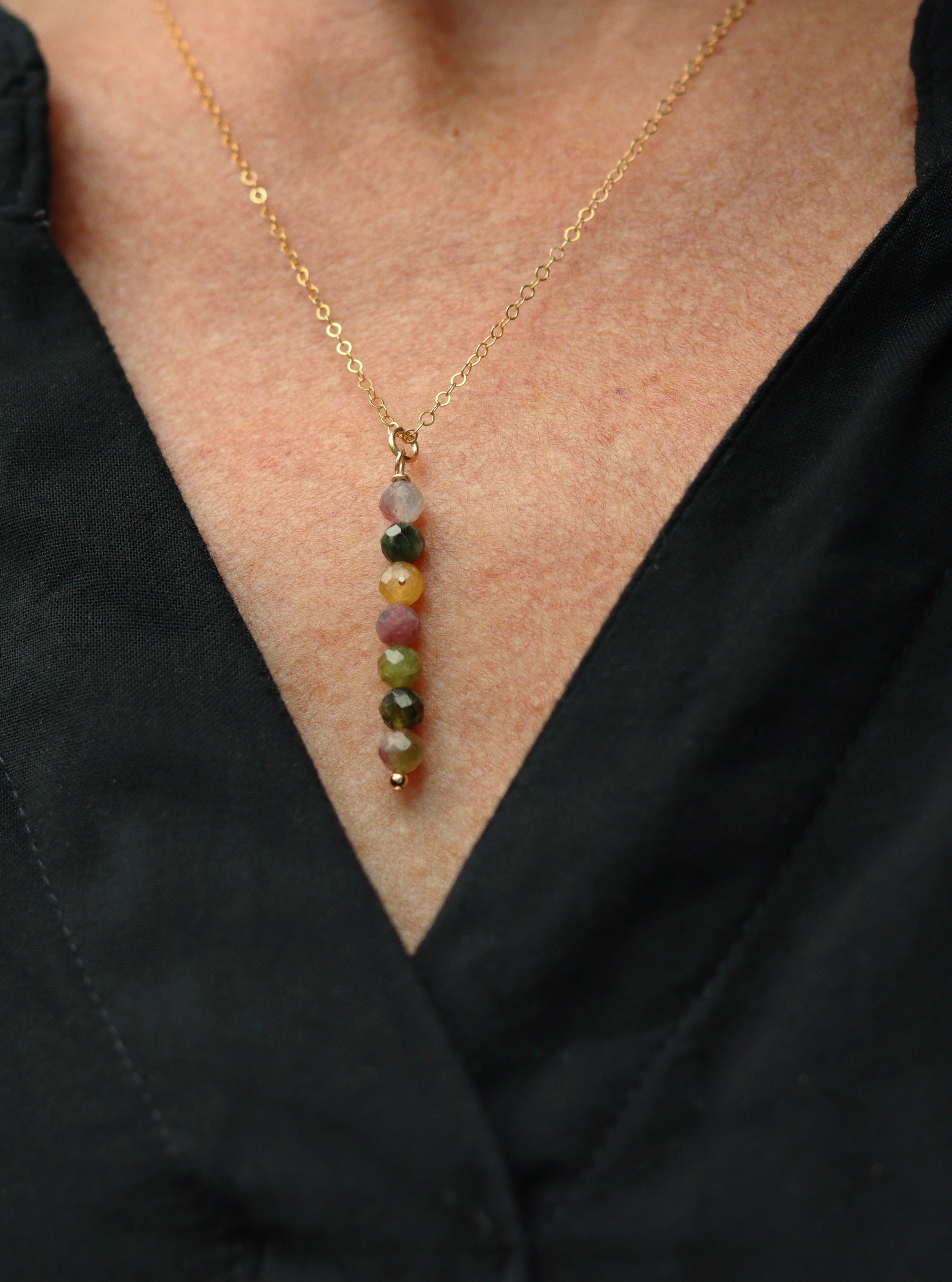 Toermalijn tube 14k gold filled gouden of 925 zilveren ketting