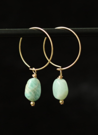 Amazoniet aan 14k gold filled gouden of 925 zilveren creool oorbellen