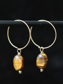 Tijgeroog 14k gold filled gouden of 925 zilveren creool oorbellen