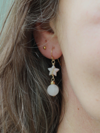 roze opaal en rozenkwarts, gold filled oorbellen