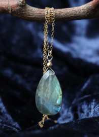 Grote labradoriet aan 14k gold filled gouden of 925 zilveren ketting