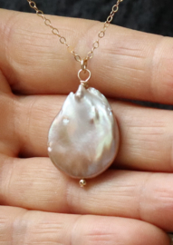 Grote zoetwaterparel 14k gold filled gouden hanger ketting