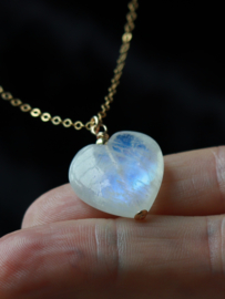 Regenboog maansteen hart 14k gold filled of zilveren  ketting